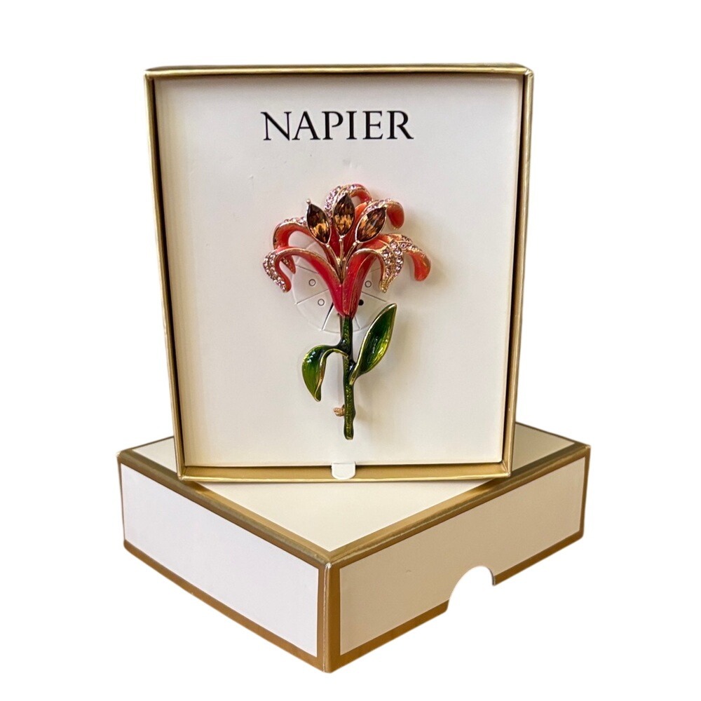 Napier Gold Tone Floral Lilly Spring Summer Pin Brooch Pendant NIB